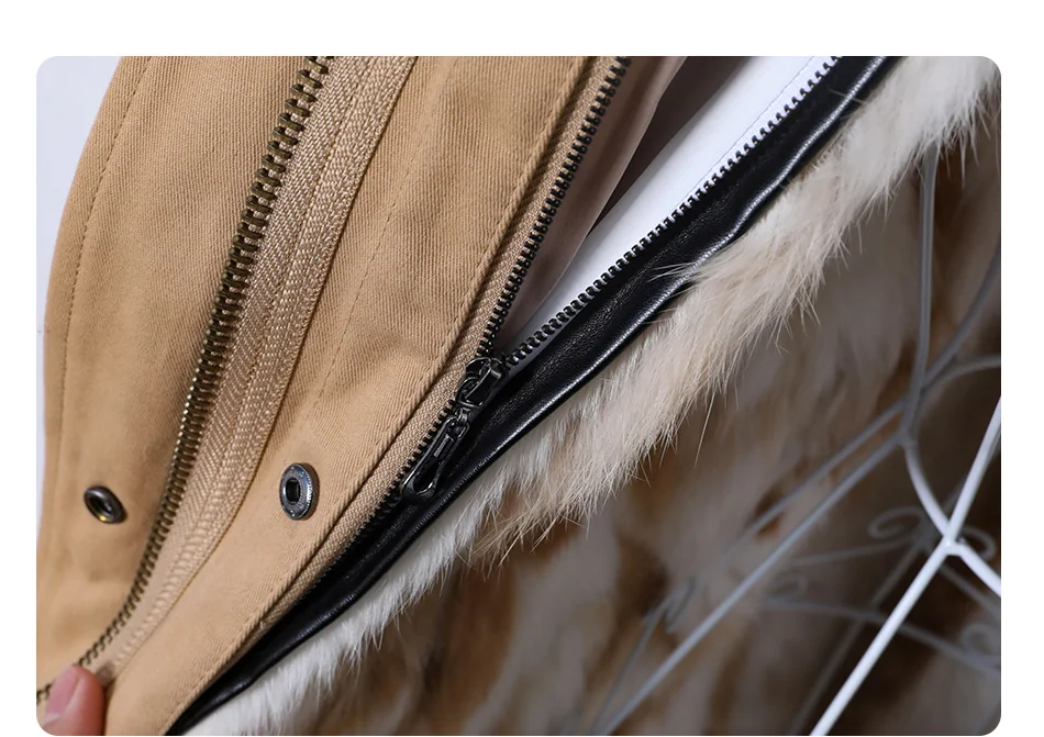 MAOMAOKONG 2026 Removable Real Fox Fur Collar Coats Woman Winter Jacket Hooded Rabbit fur lining Long Parkas Female Clothes