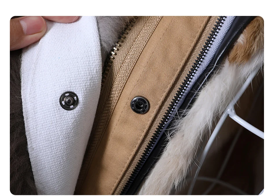 MAOMAOKONG 2026 Removable Real Fox Fur Collar Coats Woman Winter Jacket Hooded Rabbit fur lining Long Parkas Female Clothes