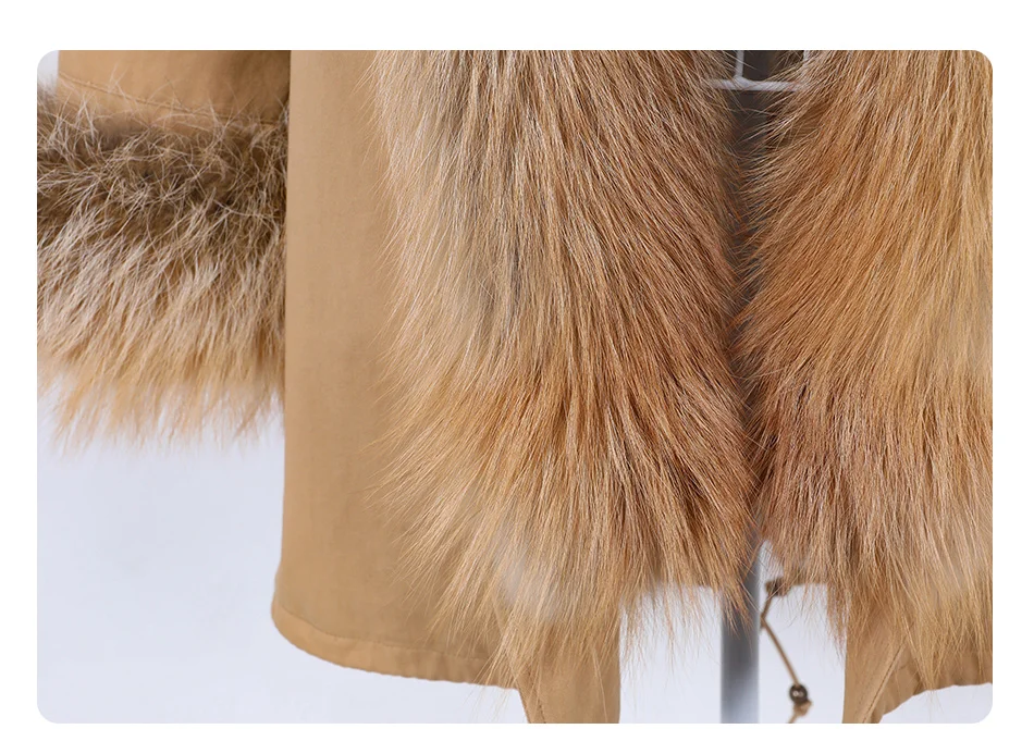 MAOMAOKONG 2026 Removable Real Fox Fur Collar Coats Woman Winter Jacket Hooded Rabbit fur lining Long Parkas Female Clothes