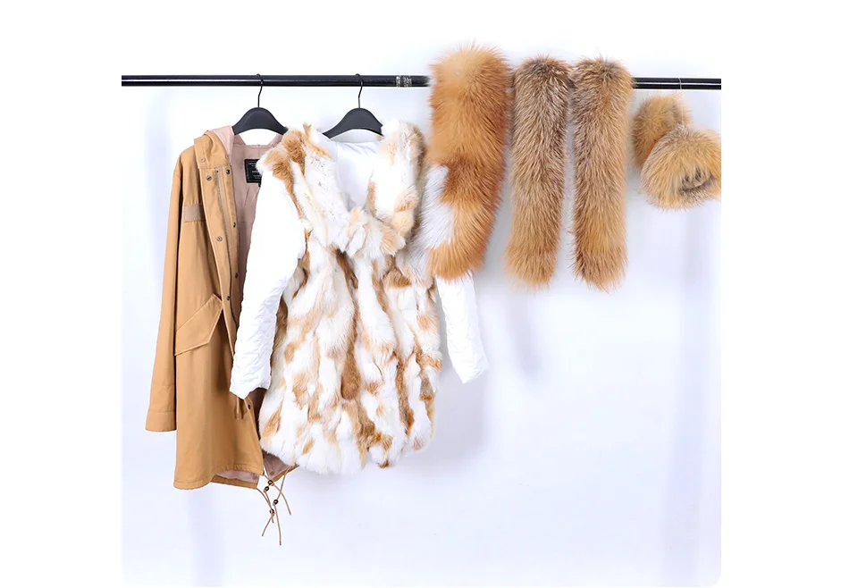 MAOMAOKONG 2026 Removable Real Fox Fur Collar Coats Woman Winter Jacket Hooded Rabbit fur lining Long Parkas Female Clothes