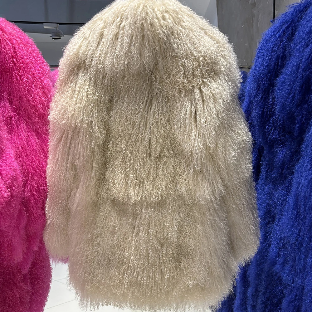 YOLOAgain Real Mongolia Sheep Fur Jacket Women Winter Burgundy Fur Coat