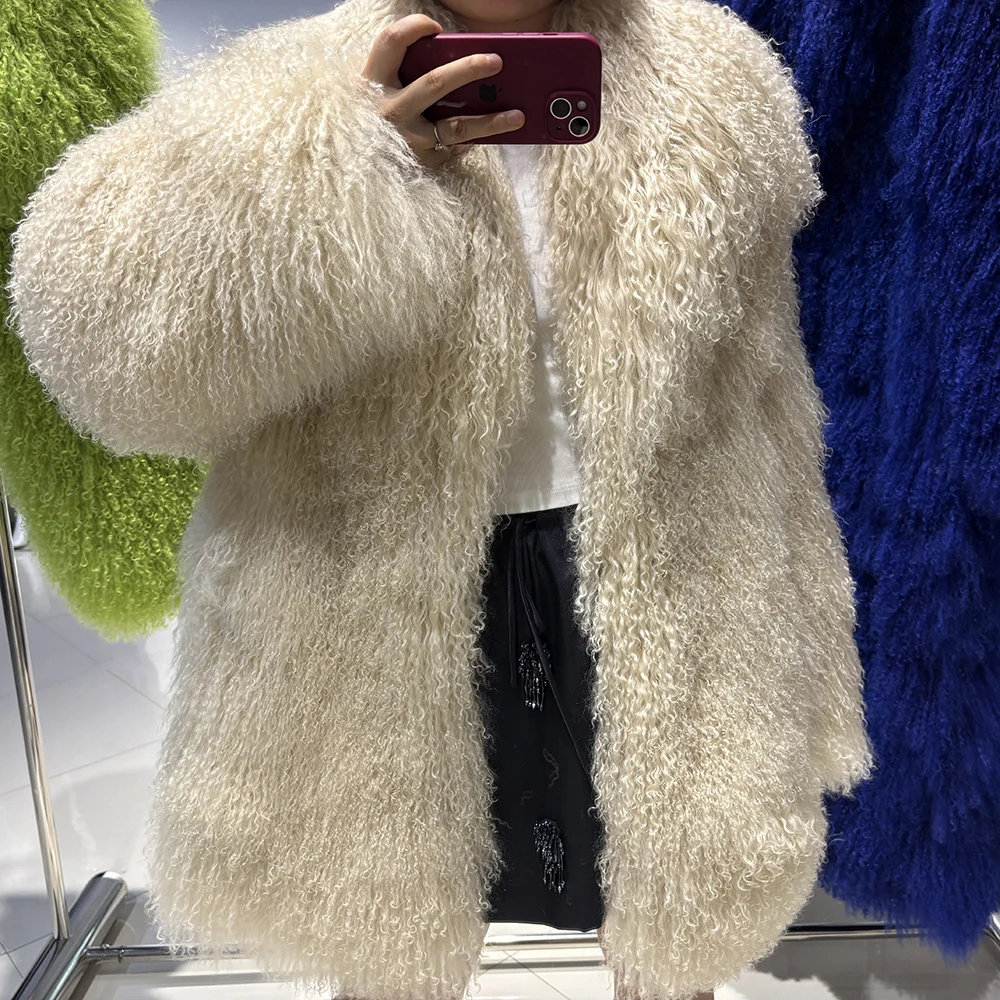 YOLOAgain Real Mongolia Sheep Fur Jacket Women Winter Burgundy Fur Coat