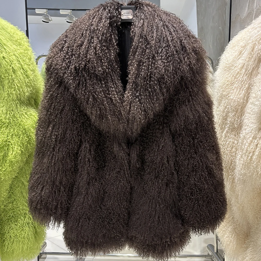 YOLOAgain Real Mongolia Sheep Fur Jacket Women Winter Burgundy Fur Coat