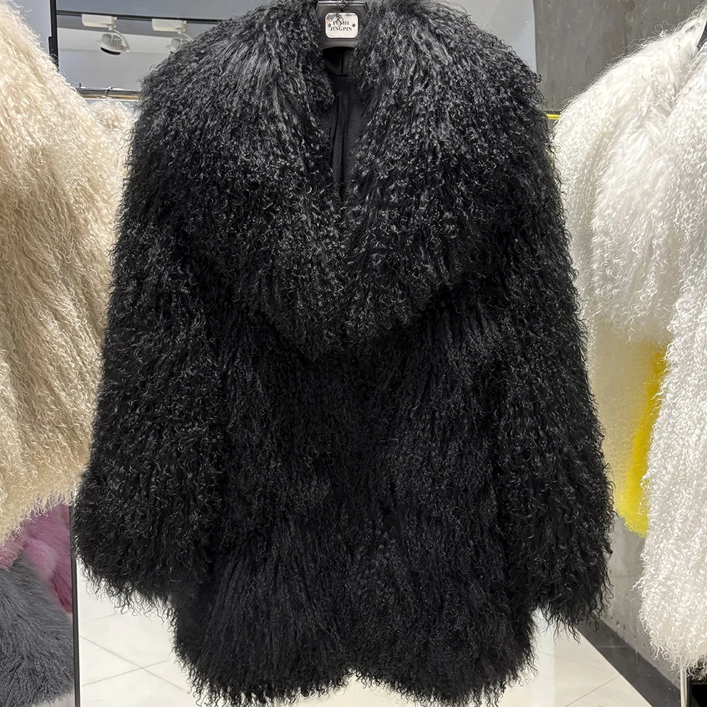 YOLOAgain Real Mongolia Sheep Fur Jacket Women Winter Burgundy Fur Coat