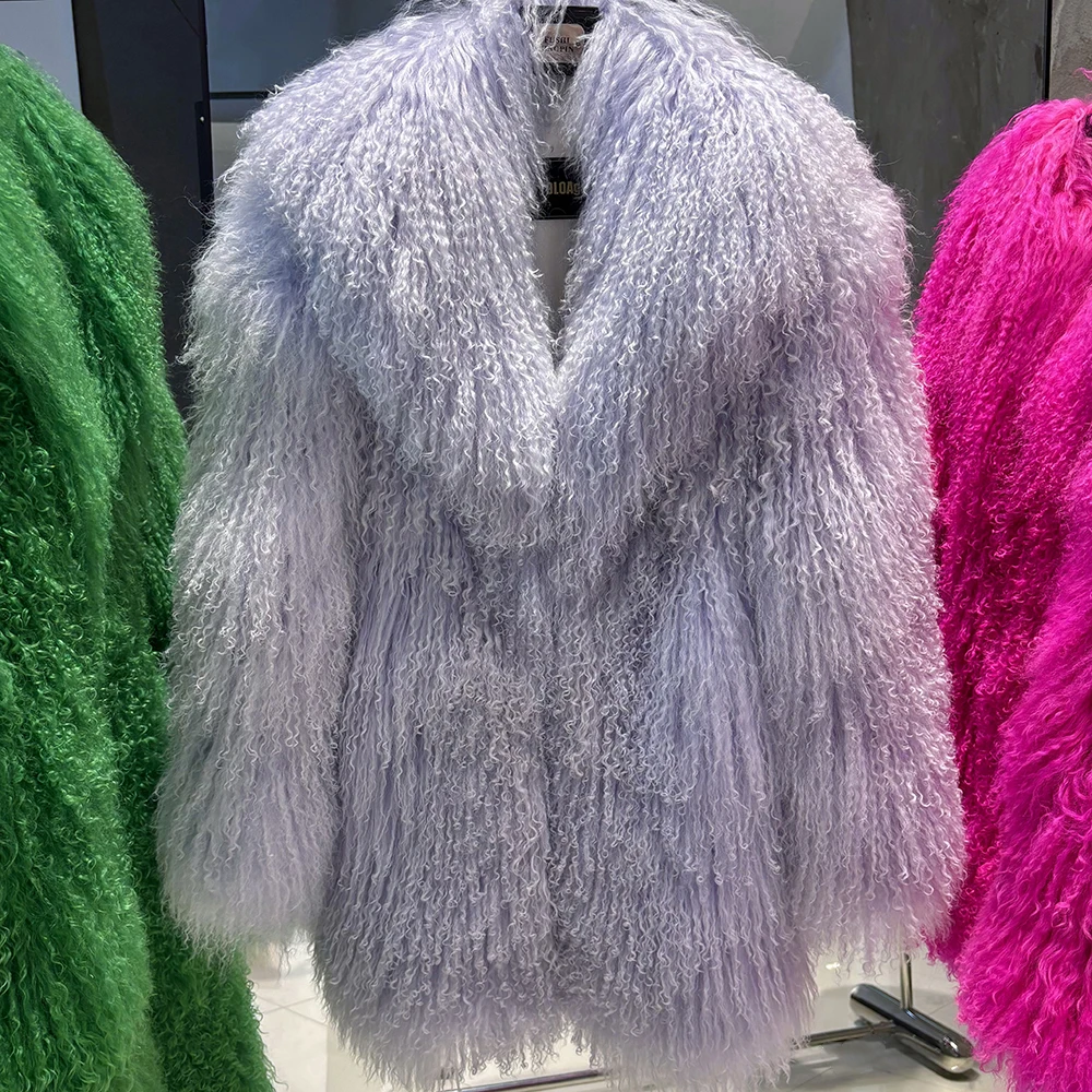 YOLOAgain Real Mongolia Sheep Fur Jacket Women Winter Burgundy Fur Coat