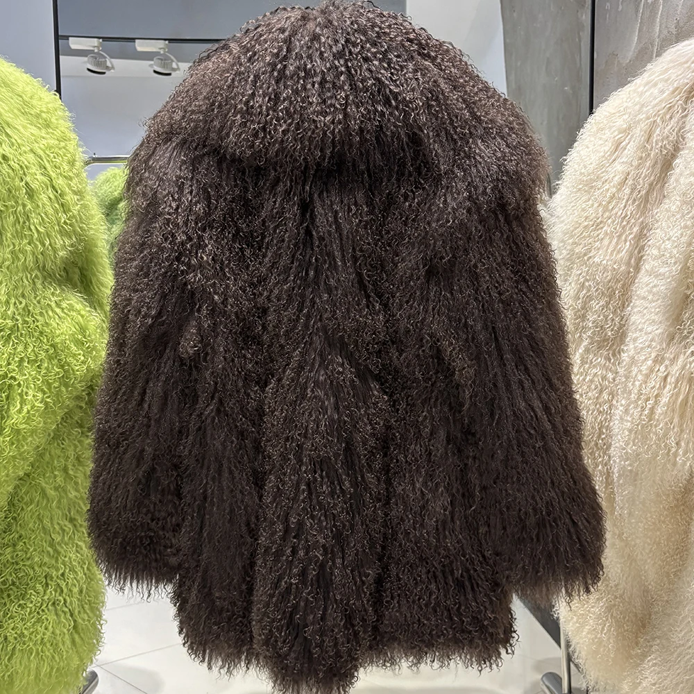YOLOAgain Real Mongolia Sheep Fur Jacket Women Winter Burgundy Fur Coat