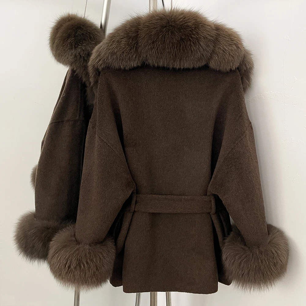 OFTBUY New Autumn Winter Top Clothes Big Real Fox Fur Pinnacle Woolen Coat Female Warm Natural Fox Fur Collar Wool Jacket Women