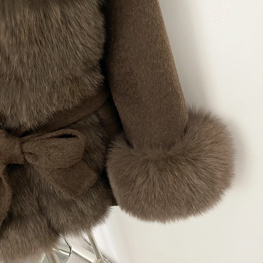 OFTBUY New Autumn Winter Top Clothes Big Real Fox Fur Pinnacle Woolen Coat Female Warm Natural Fox Fur Collar Wool Jacket Women