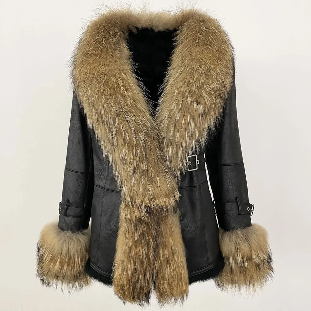 OFTBUY Winter Jacket Women New Real Raccoon Fox Fur Collar Rabbit Fur Liner Real Fur Coat Thick Warm Outerwear Streetwear