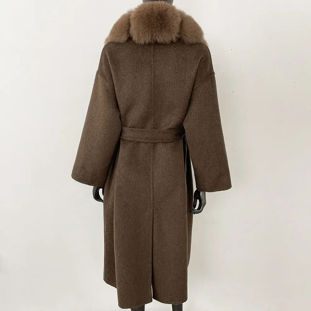 OFTBUY Real Fur Coat 2024 Oversize Ladies Outerwear Winter Women Natural Fox Fur Collar Jacket Hood Cashmere Woolen Blend Coat