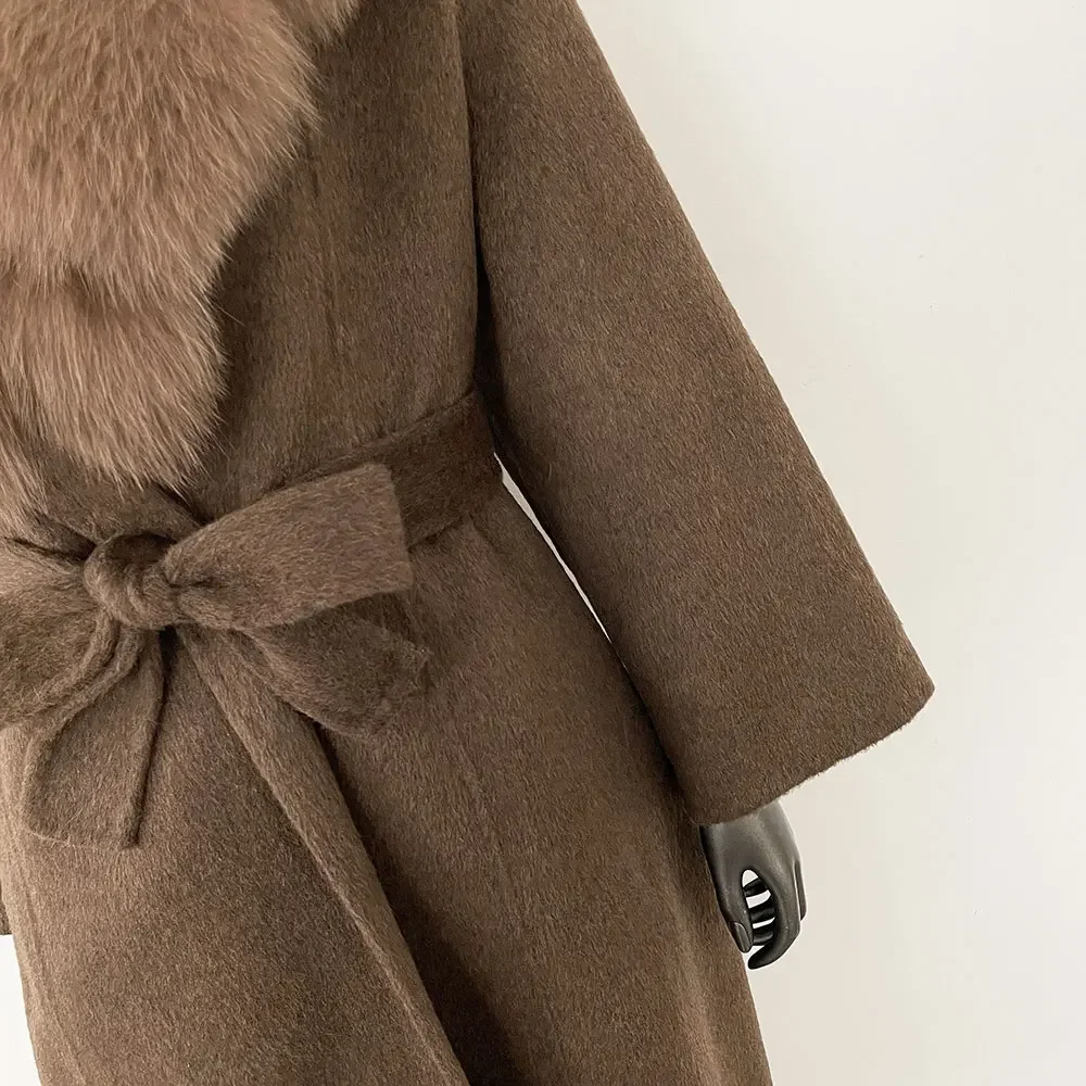 OFTBUY Real Fur Coat 2024 Oversize Ladies Outerwear Winter Women Natural Fox Fur Collar Jacket Hood Cashmere Woolen Blend Coat
