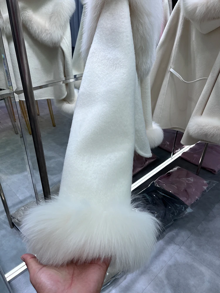 2024 New Autumn Winter Cashmere Wool Woolen Ladies Outerwear Female Coat Real Fur Coat Women Natural Fox Fur Collar Jacket