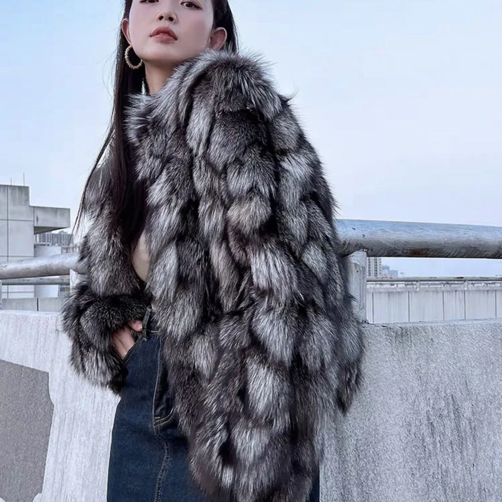 Women's Winter Outdoor Fashion Real Fox Fur Coat Natural Warm Female Luxury 100% Genuine Fox Fur Jacket Overcoat