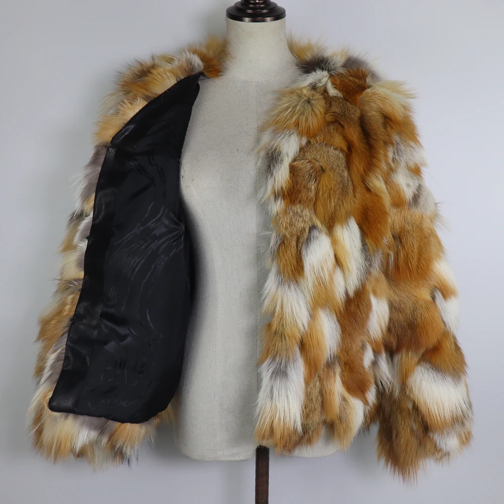 Women's Winter Outdoor Fashion Real Fox Fur Coat Natural Warm Female Luxury 100% Genuine Fox Fur Jacket Overcoat