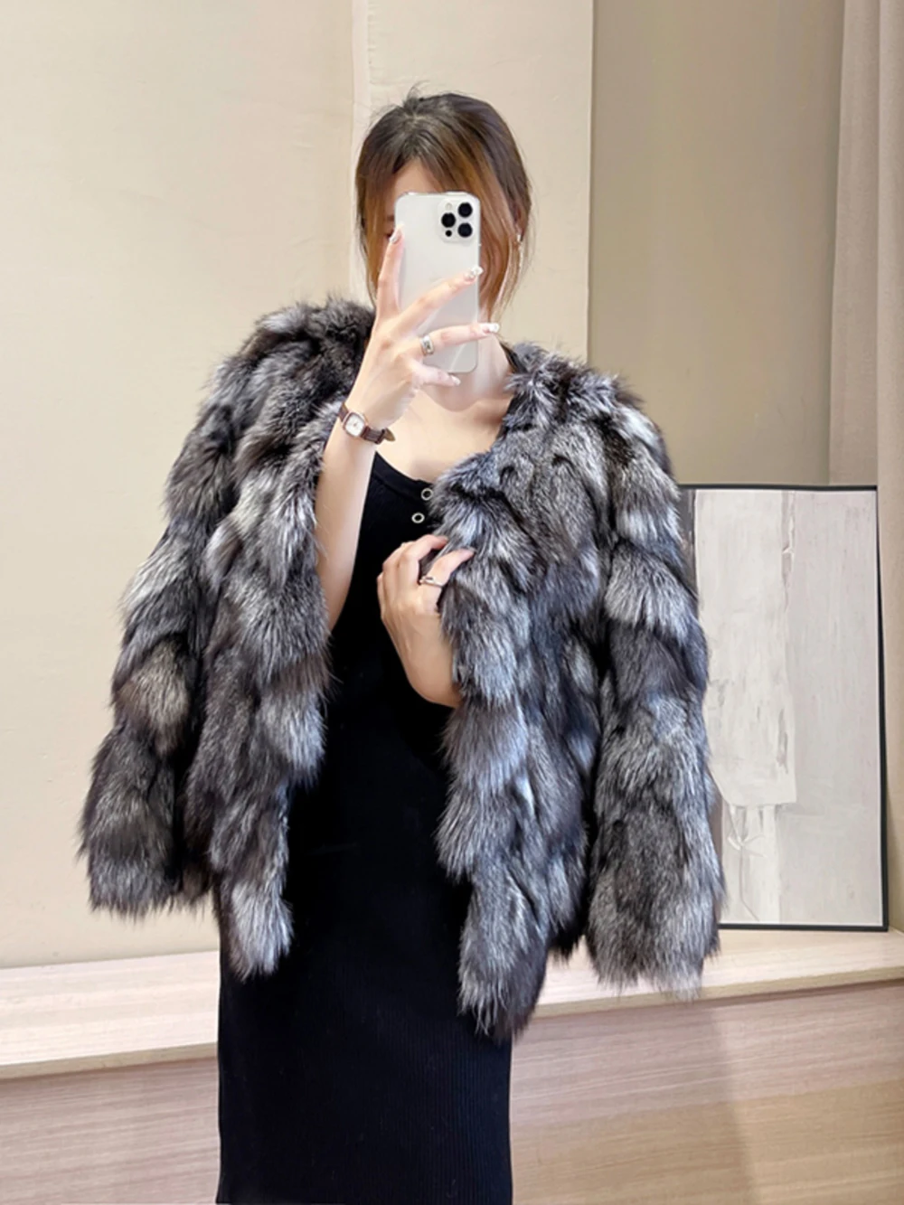 Women's Winter Outdoor Fashion Real Fox Fur Coat Natural Warm Female Luxury 100% Genuine Fox Fur Jacket Overcoat