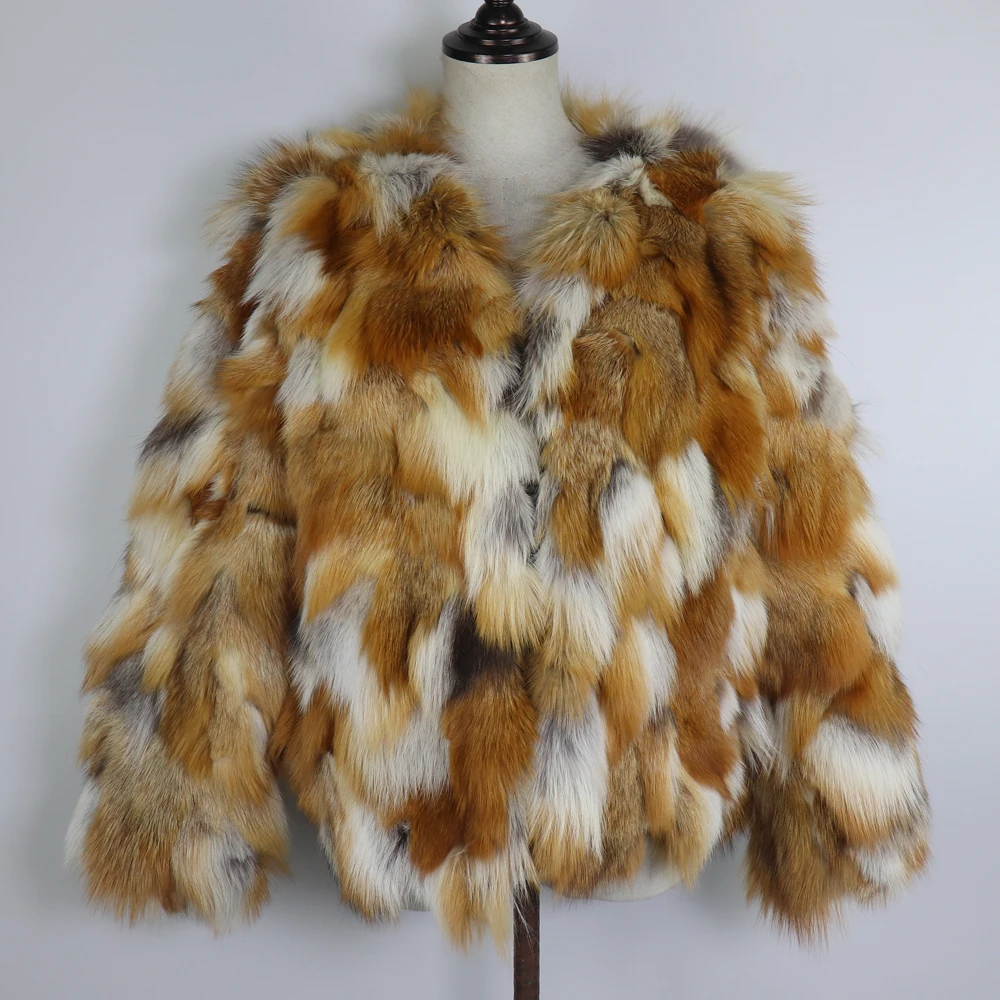 Women's Winter Outdoor Fashion Real Fox Fur Coat Natural Warm Female Luxury 100% Genuine Fox Fur Jacket Overcoat