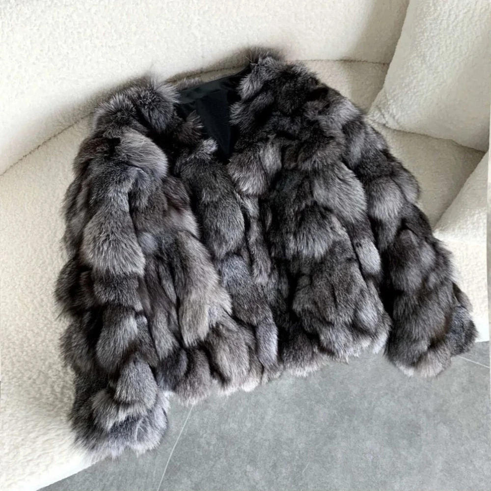 Women's Winter Outdoor Fashion Real Fox Fur Coat Natural Warm Female Luxury 100% Genuine Fox Fur Jacket Overcoat