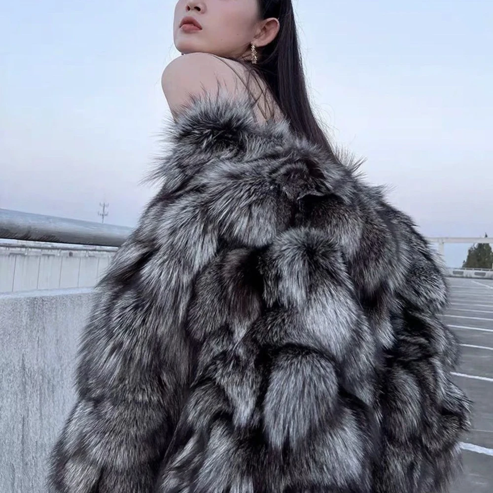 Women's Winter Outdoor Fashion Real Fox Fur Coat Natural Warm Female Luxury 100% Genuine Fox Fur Jacket Overcoat
