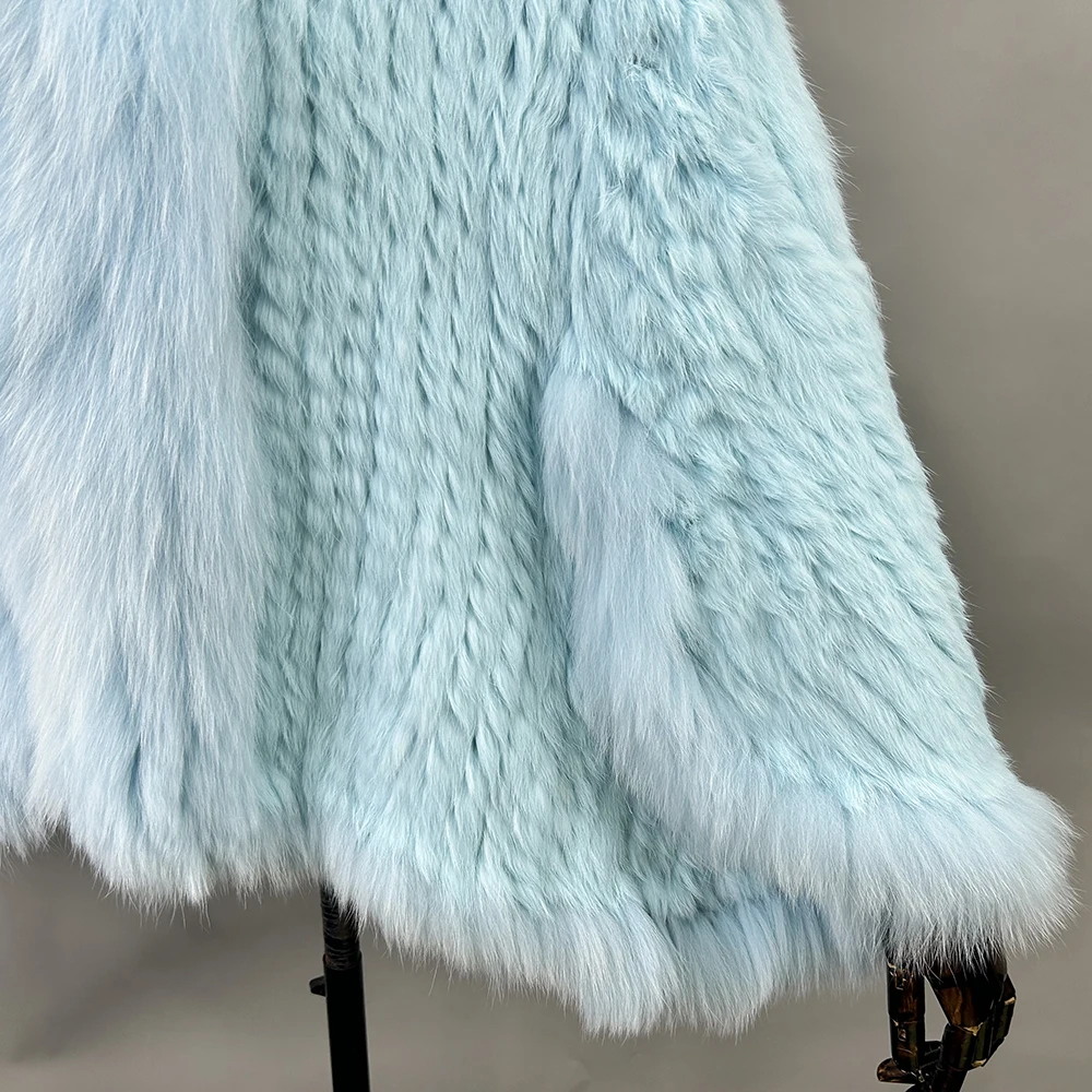 Luxury Ladies Autumn Winter Genuine Knitted Rabbit Fur Shawls Fox Fur Collar Women Fur Pashmina Wraps Bridal Cape Coat Jacket