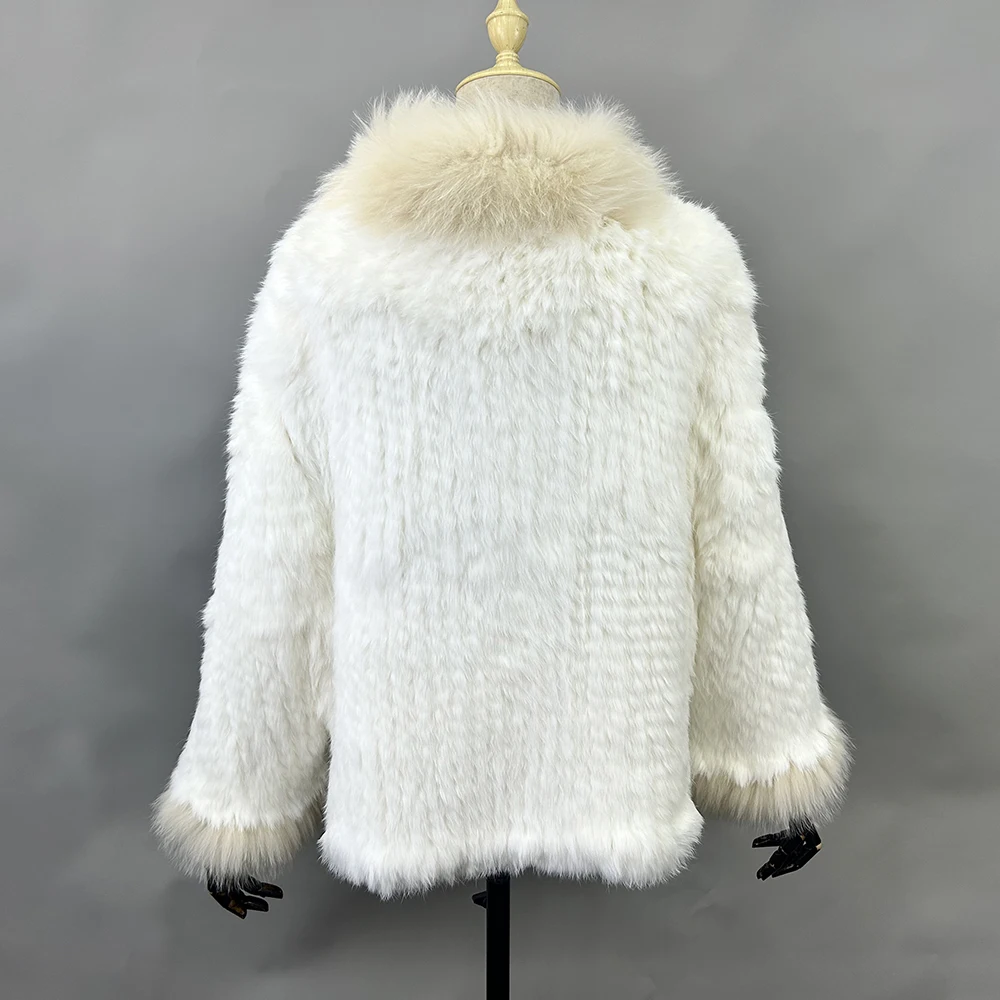 Luxury Ladies Autumn Winter Genuine Knitted Rabbit Fur Shawls Fox Fur Collar Women Fur Pashmina Wraps Bridal Cape Coat Jacket