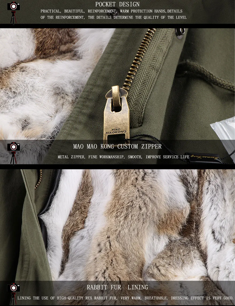 MAOMAOKONG Fashion Women's Real Rabbit Fur Lining Winter Jacket Coat Natural Fox Fur Collar Hooded Long Parkas Female Outwear