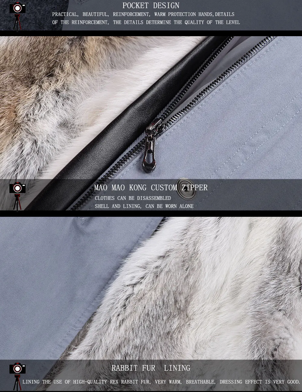 MAOMAOKONG Fashion Women's Real Rabbit Fur Lining Winter Jacket Coat Natural Fox Fur Collar Hooded Long Parkas Female Outwear
