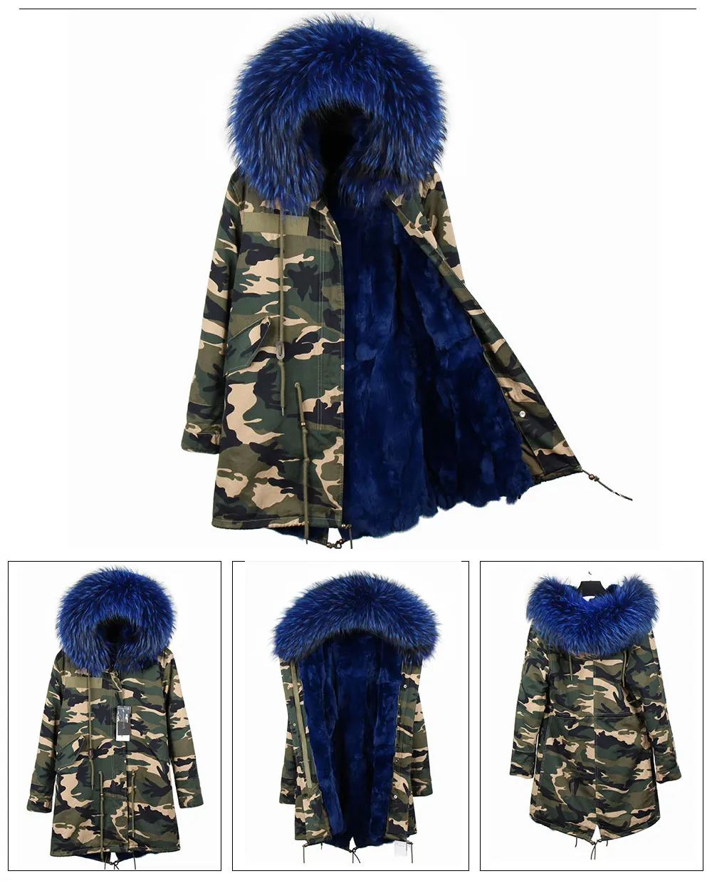MAOMAOKONG Fashion Women's Real Rabbit Fur Lining Winter Jacket Coat Natural Fox Fur Collar Hooded Long Parkas Female Outwear