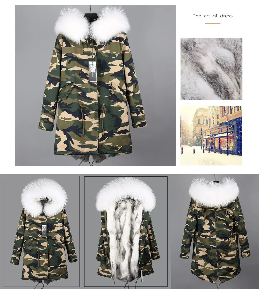 MAOMAOKONG Fashion Women's Real Rabbit Fur Lining Winter Jacket Coat Natural Fox Fur Collar Hooded Long Parkas Female Outwear