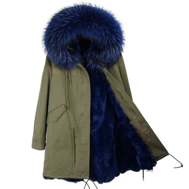 MAOMAOKONG Fashion Women's Real Rabbit Fur Lining Winter Jacket Coat Natural Fox Fur Collar Hooded Long Parkas Female Outwear