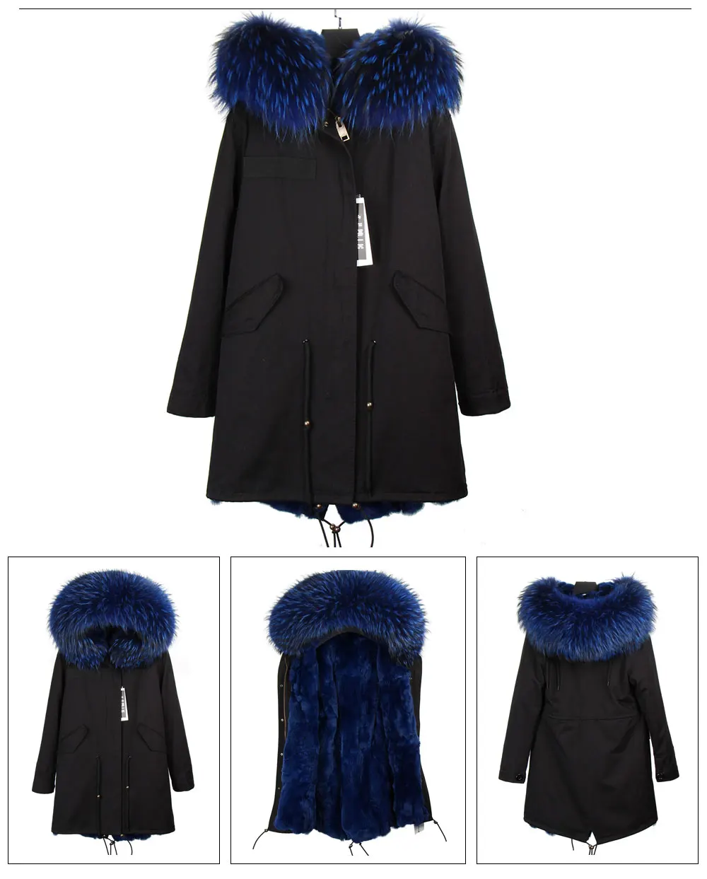 MAOMAOKONG Fashion Women's Real Rabbit Fur Lining Winter Jacket Coat Natural Fox Fur Collar Hooded Long Parkas Female Outwear