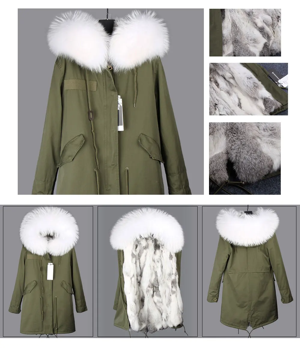 MAOMAOKONG Fashion Women's Real Rabbit Fur Lining Winter Jacket Coat Natural Fox Fur Collar Hooded Long Parkas Female Outwear