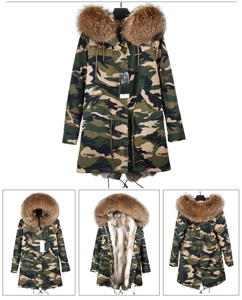 MAOMAOKONG Fashion Women's Real Rabbit Fur Lining Winter Jacket Coat Natural Fox Fur Collar Hooded Long Parkas Female Outwear