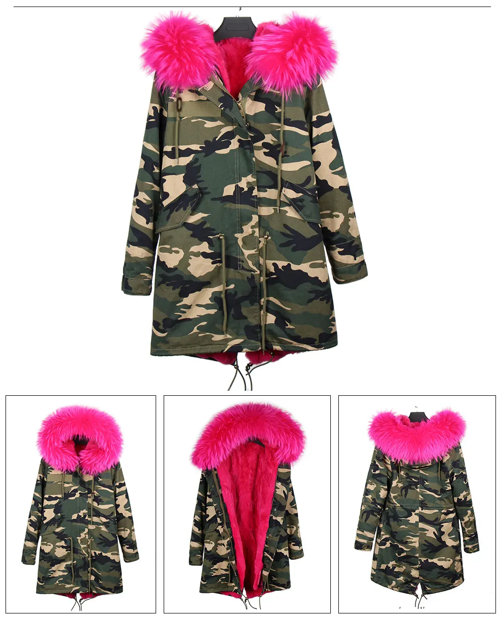 MAOMAOKONG Fashion Women's Real Rabbit Fur Lining Winter Jacket Coat Natural Fox Fur Collar Hooded Long Parkas Female Outwear