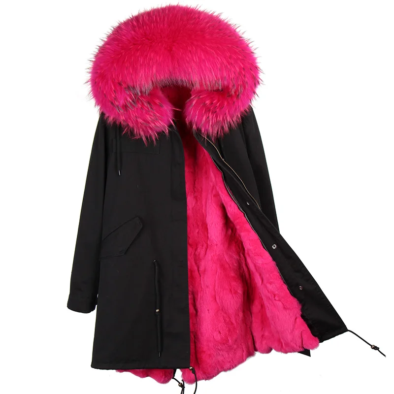 MAOMAOKONG Fashion Women's Real Rabbit Fur Lining Winter Jacket Coat Natural Fox Fur Collar Hooded Long Parkas Female Outwear