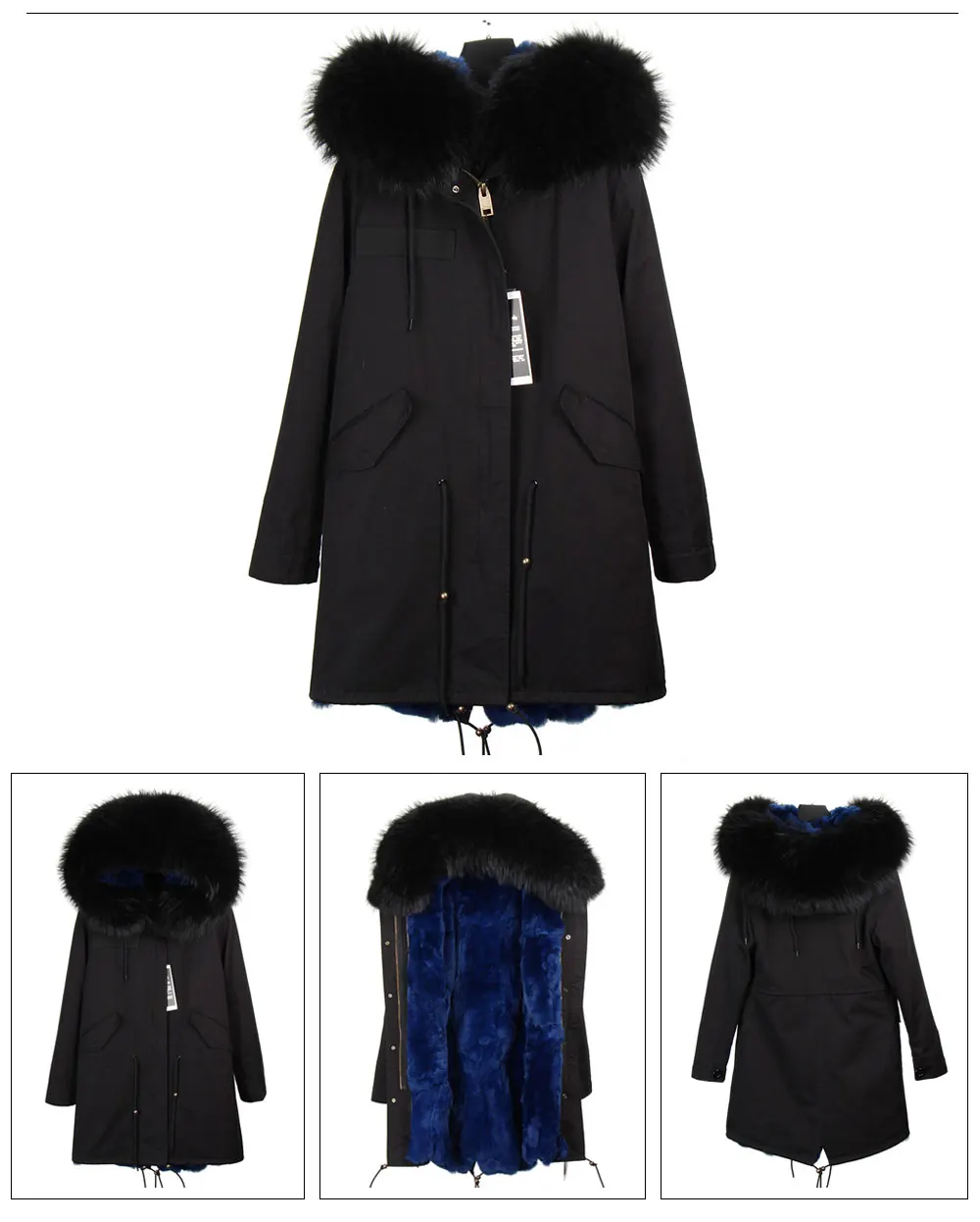 MAOMAOKONG Fashion Women's Real Rabbit Fur Lining Winter Jacket Coat Natural Fox Fur Collar Hooded Long Parkas Female Outwear