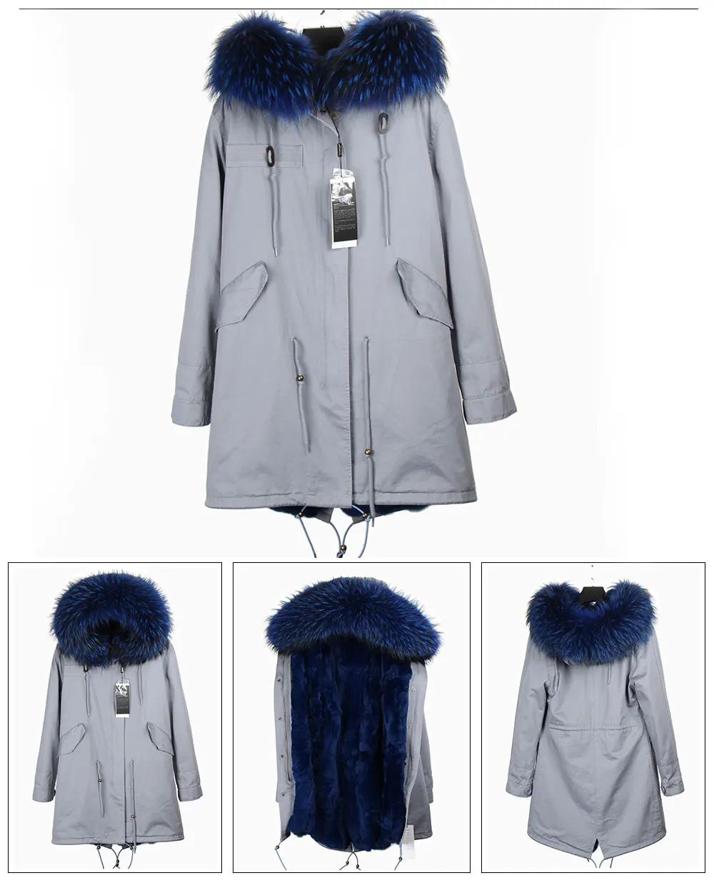 MAOMAOKONG Fashion Women's Real Rabbit Fur Lining Winter Jacket Coat Natural Fox Fur Collar Hooded Long Parkas Female Outwear