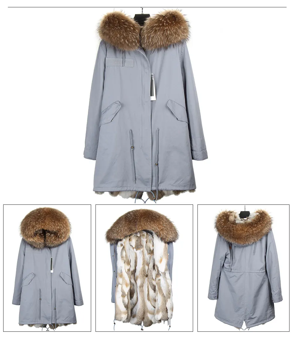 MAOMAOKONG Fashion Women's Real Rabbit Fur Lining Winter Jacket Coat Natural Fox Fur Collar Hooded Long Parkas Female Outwear