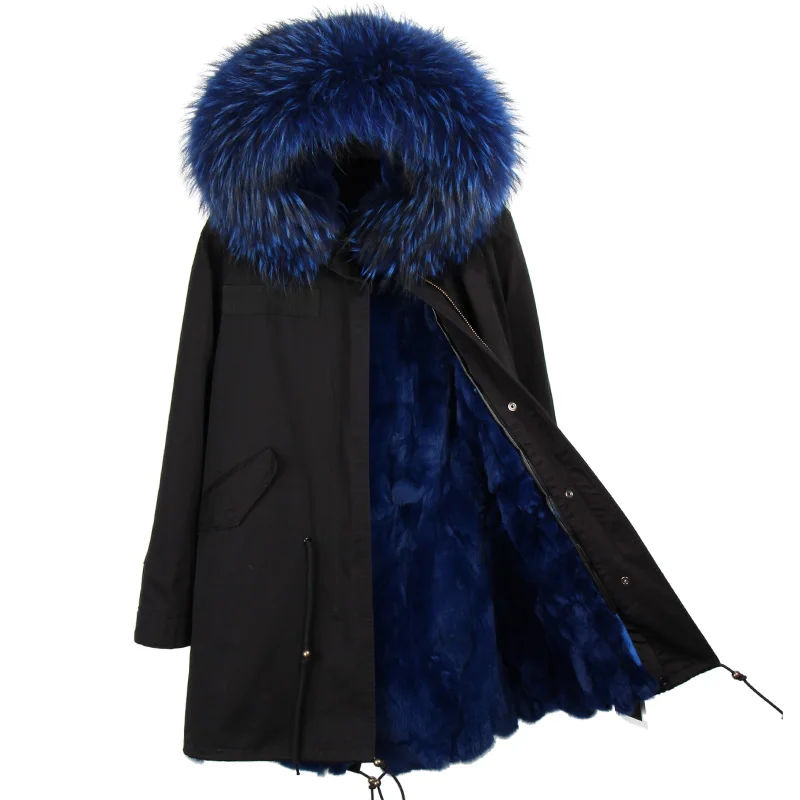 MAOMAOKONG Fashion Women's Real Rabbit Fur Lining Winter Jacket Coat Natural Fox Fur Collar Hooded Long Parkas Female Outwear