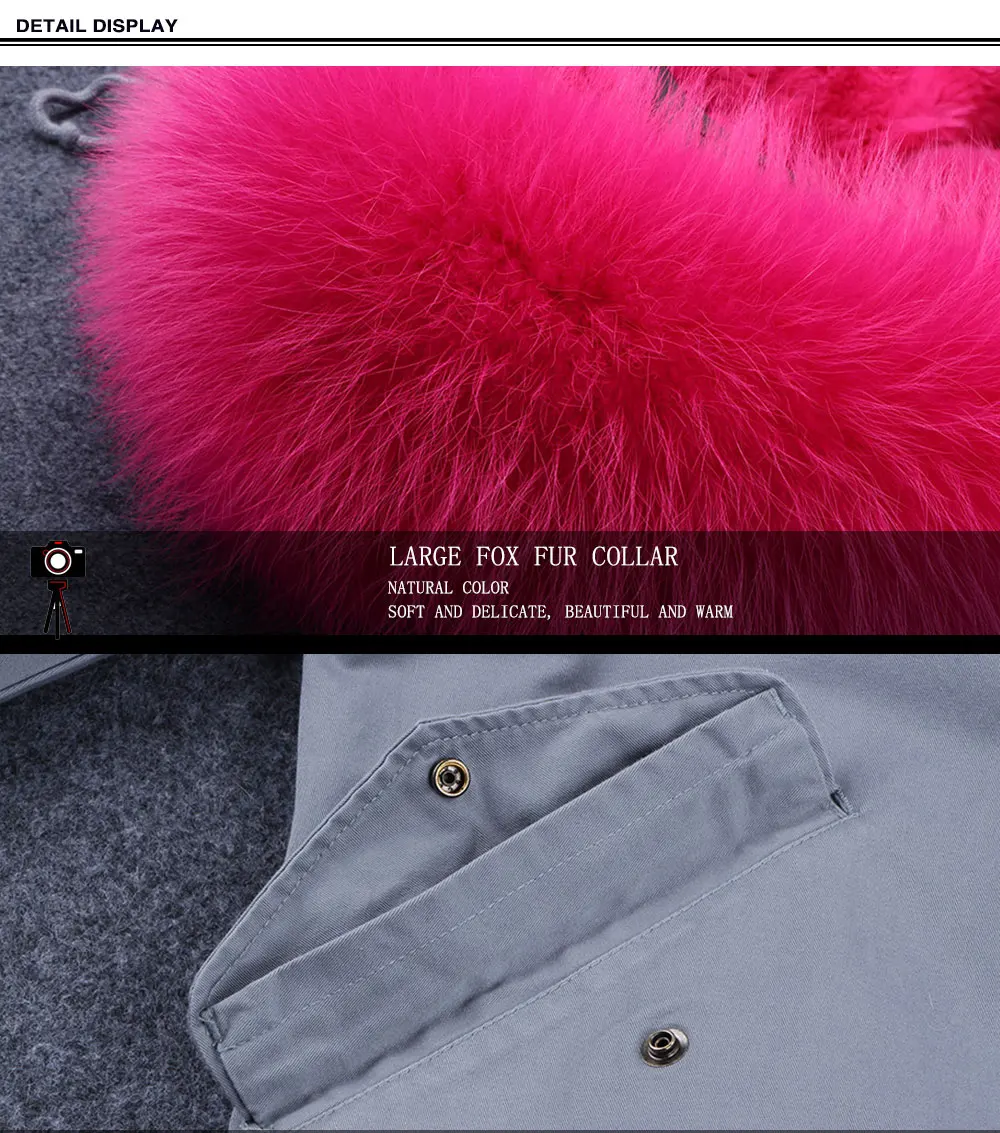 MAOMAOKONG Fashion Women's Real Rabbit Fur Lining Winter Jacket Coat Natural Fox Fur Collar Hooded Long Parkas Female Outwear
