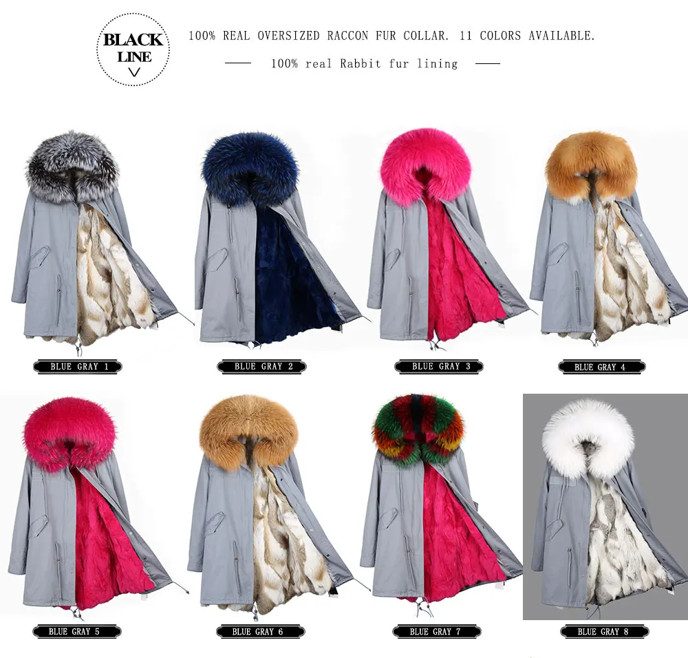 MAOMAOKONG Fashion Women's Real Rabbit Fur Lining Winter Jacket Coat Natural Fox Fur Collar Hooded Long Parkas Female Outwear