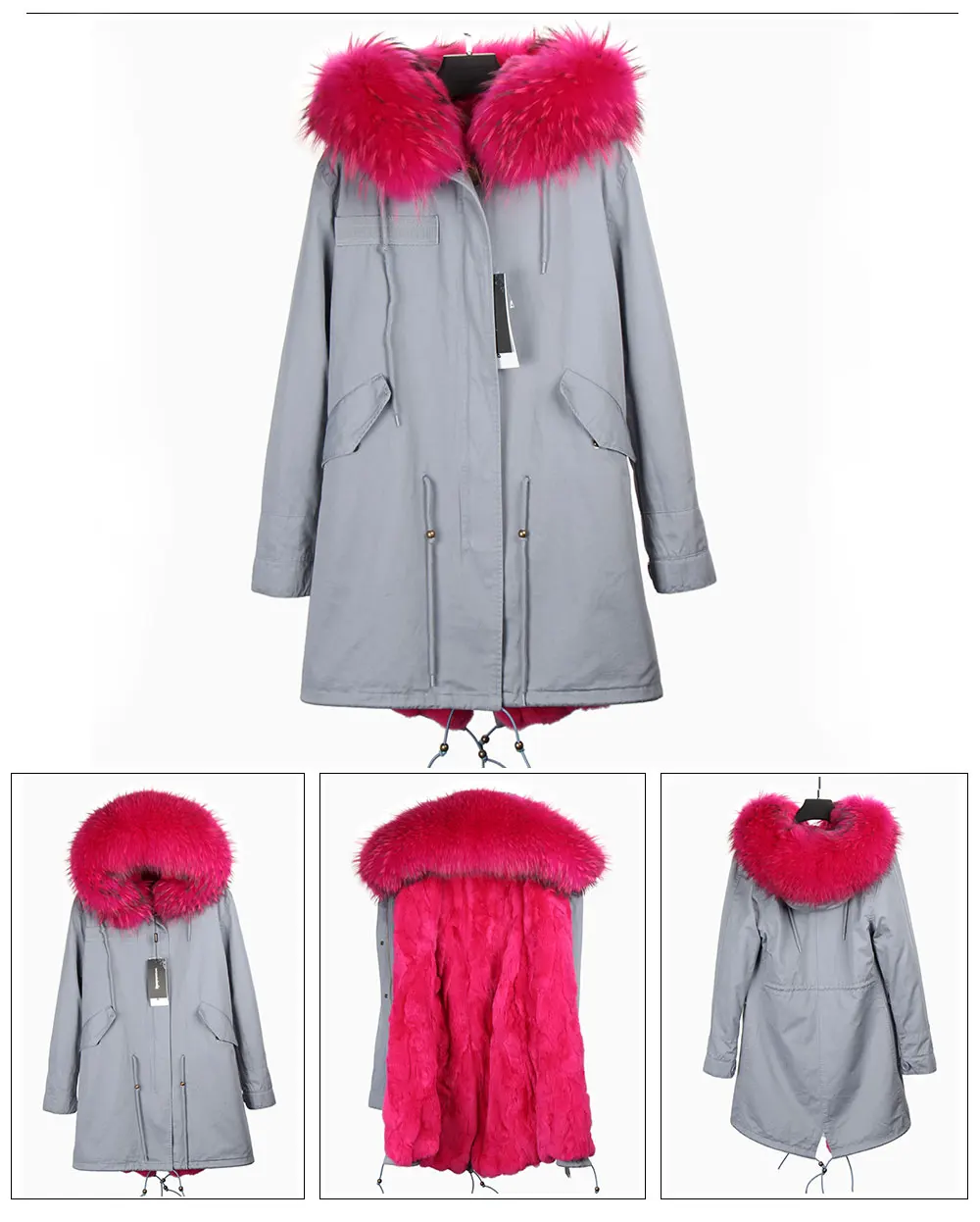 MAOMAOKONG Fashion Women's Real Rabbit Fur Lining Winter Jacket Coat Natural Fox Fur Collar Hooded Long Parkas Female Outwear