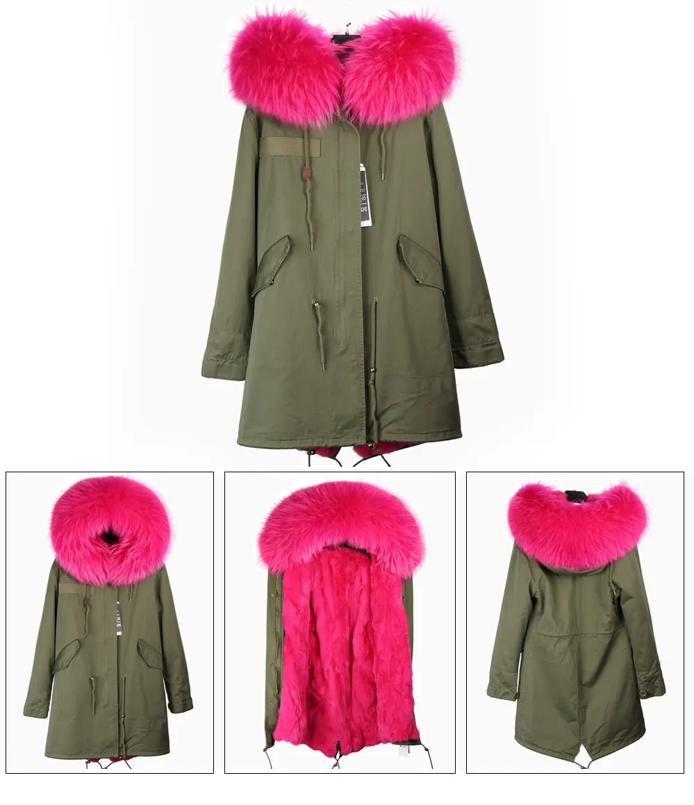 MAOMAOKONG Fashion Women's Real Rabbit Fur Lining Winter Jacket Coat Natural Fox Fur Collar Hooded Long Parkas Female Outwear