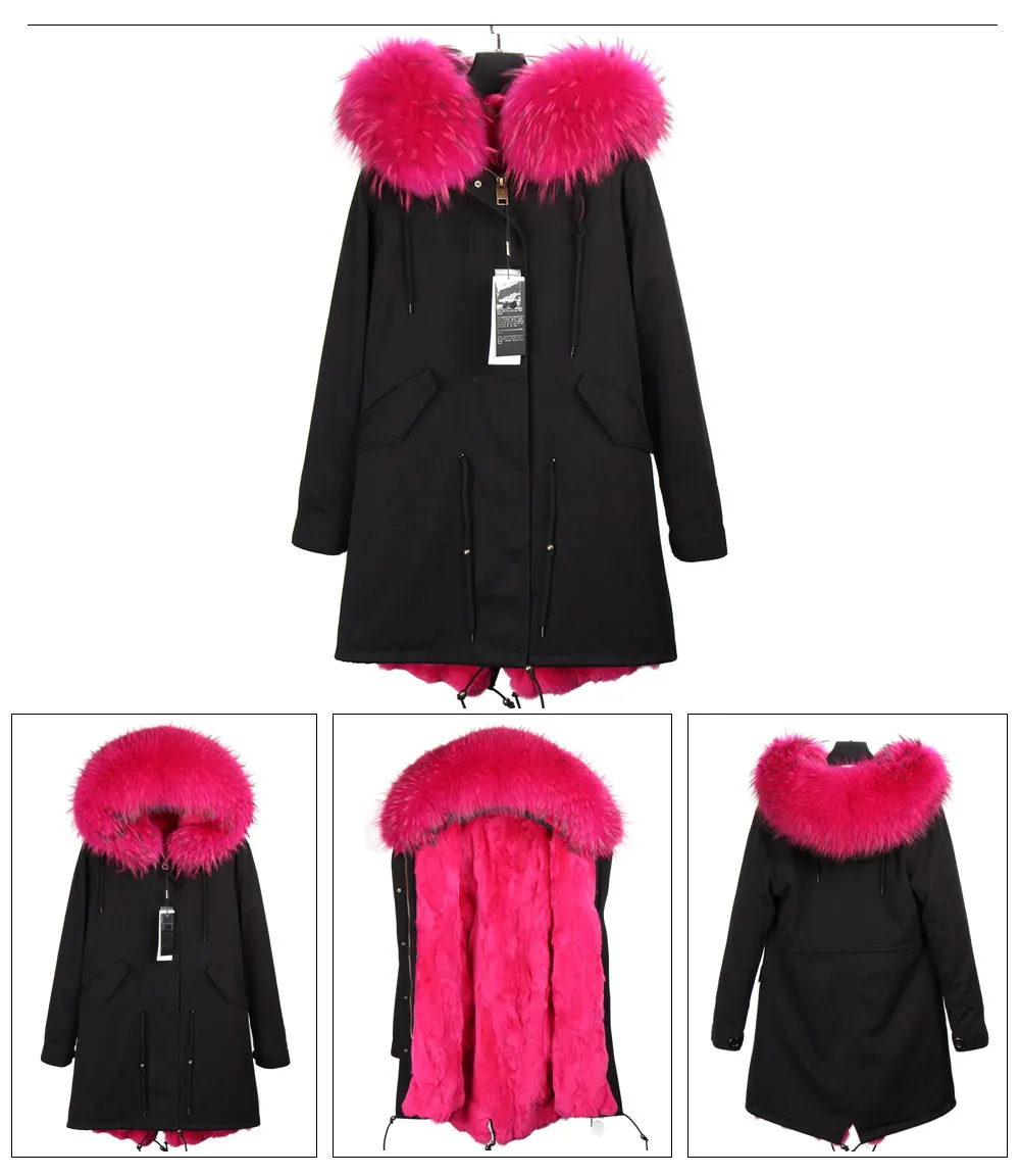 MAOMAOKONG Fashion Women's Real Rabbit Fur Lining Winter Jacket Coat Natural Fox Fur Collar Hooded Long Parkas Female Outwear