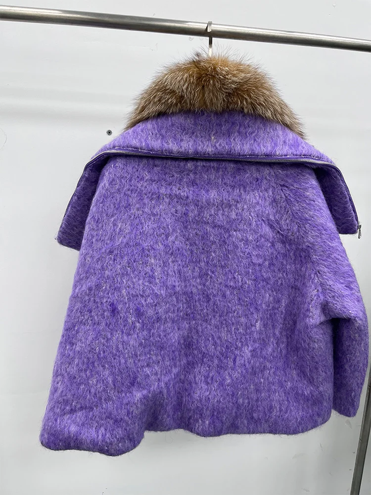2025 Fashion Women Winter Warm Goose Down Jacket Wool Woolen Jackets Real Fox Fur Collar Thick Female Outwear Coat Puffer Jacket