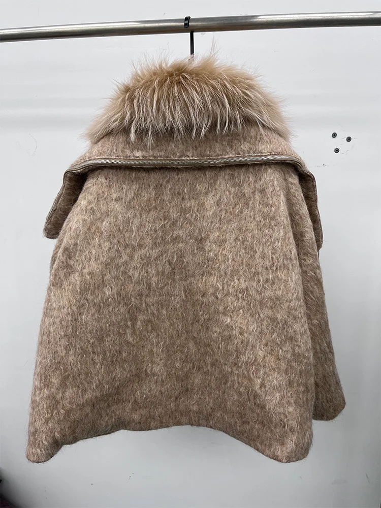 2025 Fashion Women Winter Warm Goose Down Jacket Wool Woolen Jackets Real Fox Fur Collar Thick Female Outwear Coat Puffer Jacket