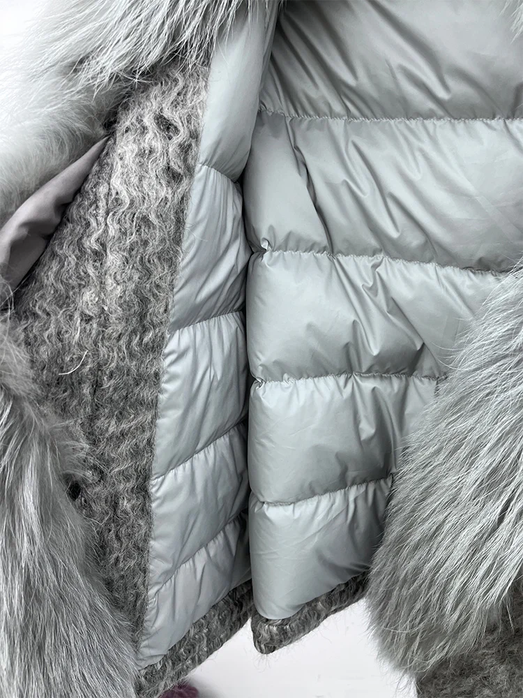 2025 Fashion Women Winter Warm Goose Down Jacket Wool Woolen Jackets Real Fox Fur Collar Thick Female Outwear Coat Puffer Jacket