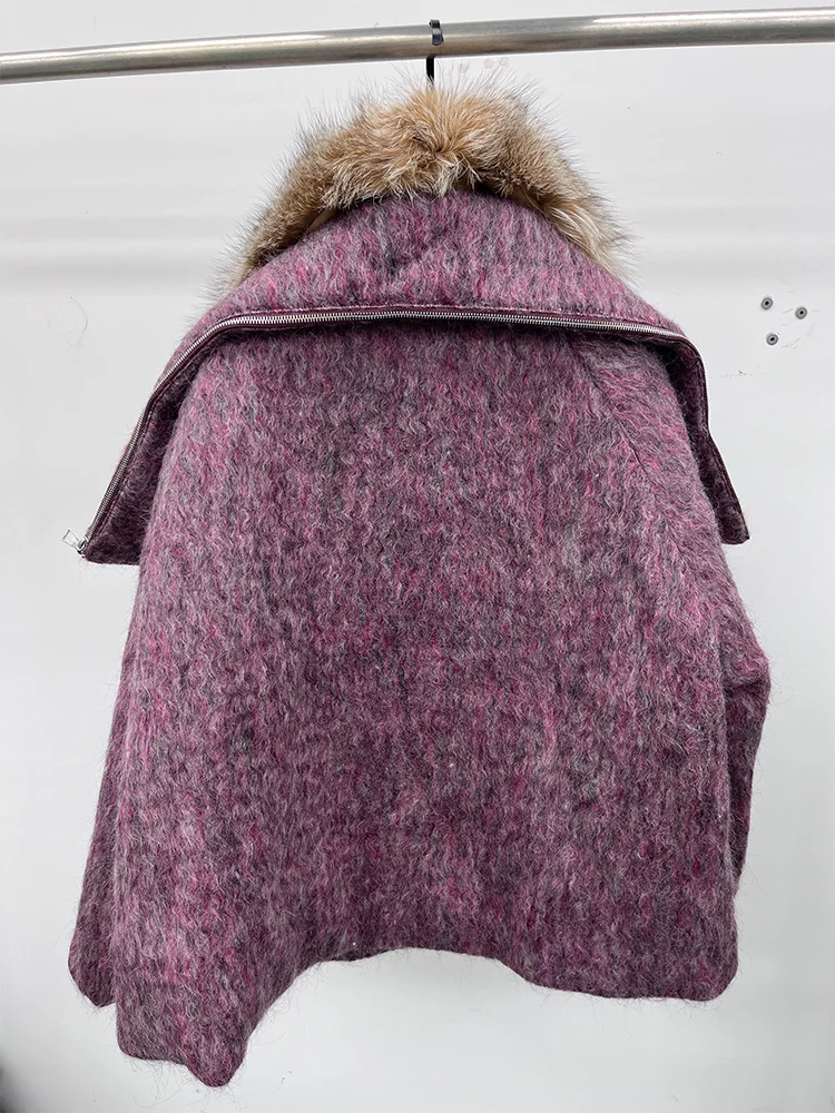 2025 Fashion Women Winter Warm Goose Down Jacket Wool Woolen Jackets Real Fox Fur Collar Thick Female Outwear Coat Puffer Jacket