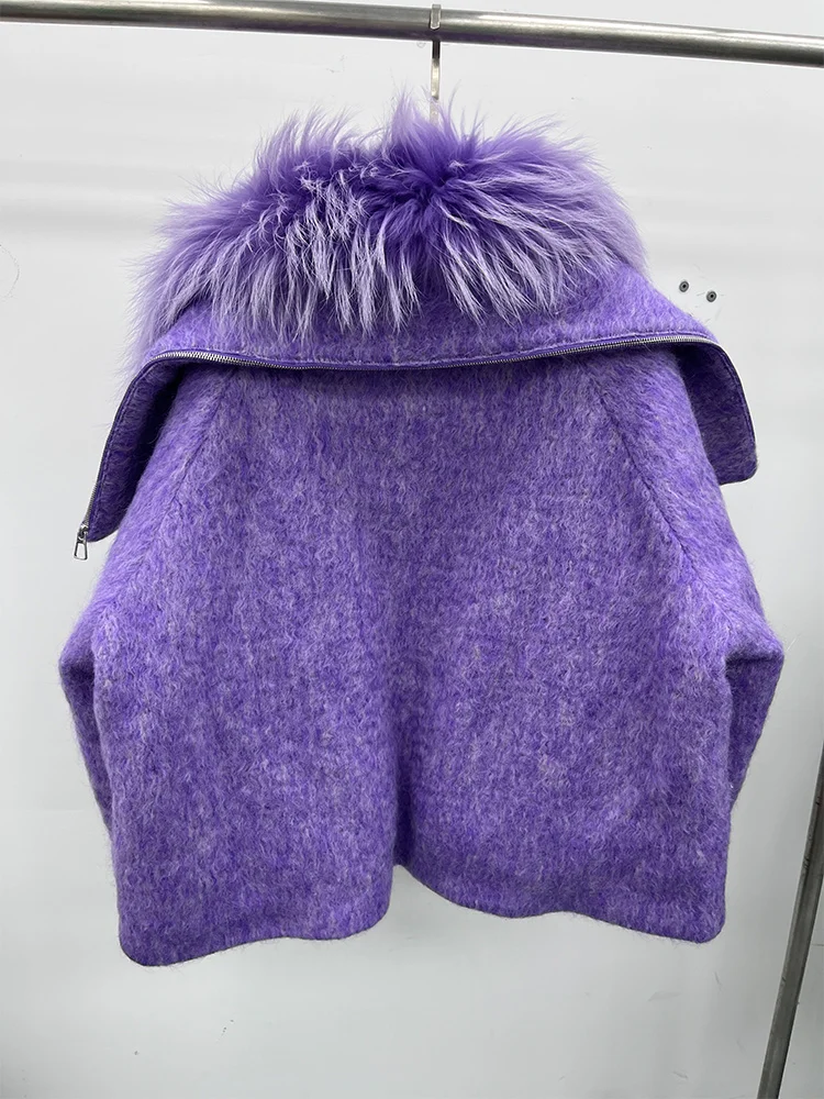 2025 Fashion Women Winter Warm Goose Down Jacket Wool Woolen Jackets Real Fox Fur Collar Thick Female Outwear Coat Puffer Jacket