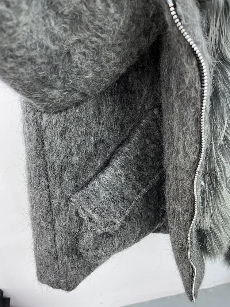 2025 Fashion Women Winter Warm Goose Down Jacket Wool Woolen Jackets Real Fox Fur Collar Thick Female Outwear Coat Puffer Jacket