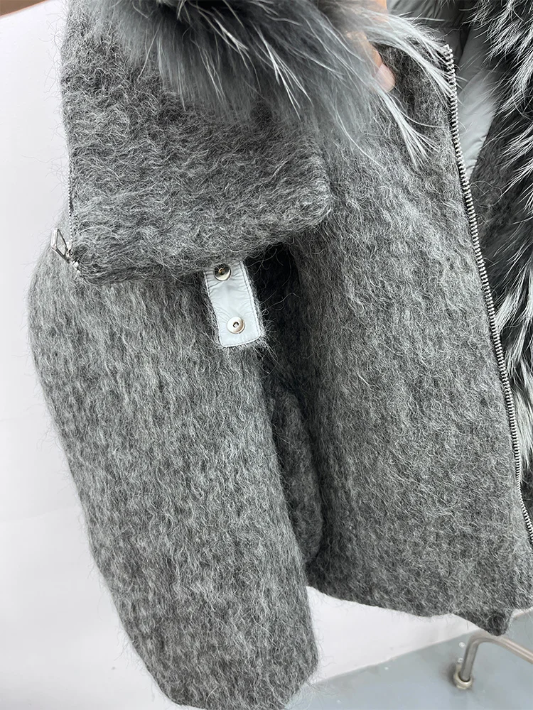 2025 Fashion Women Winter Warm Goose Down Jacket Wool Woolen Jackets Real Fox Fur Collar Thick Female Outwear Coat Puffer Jacket